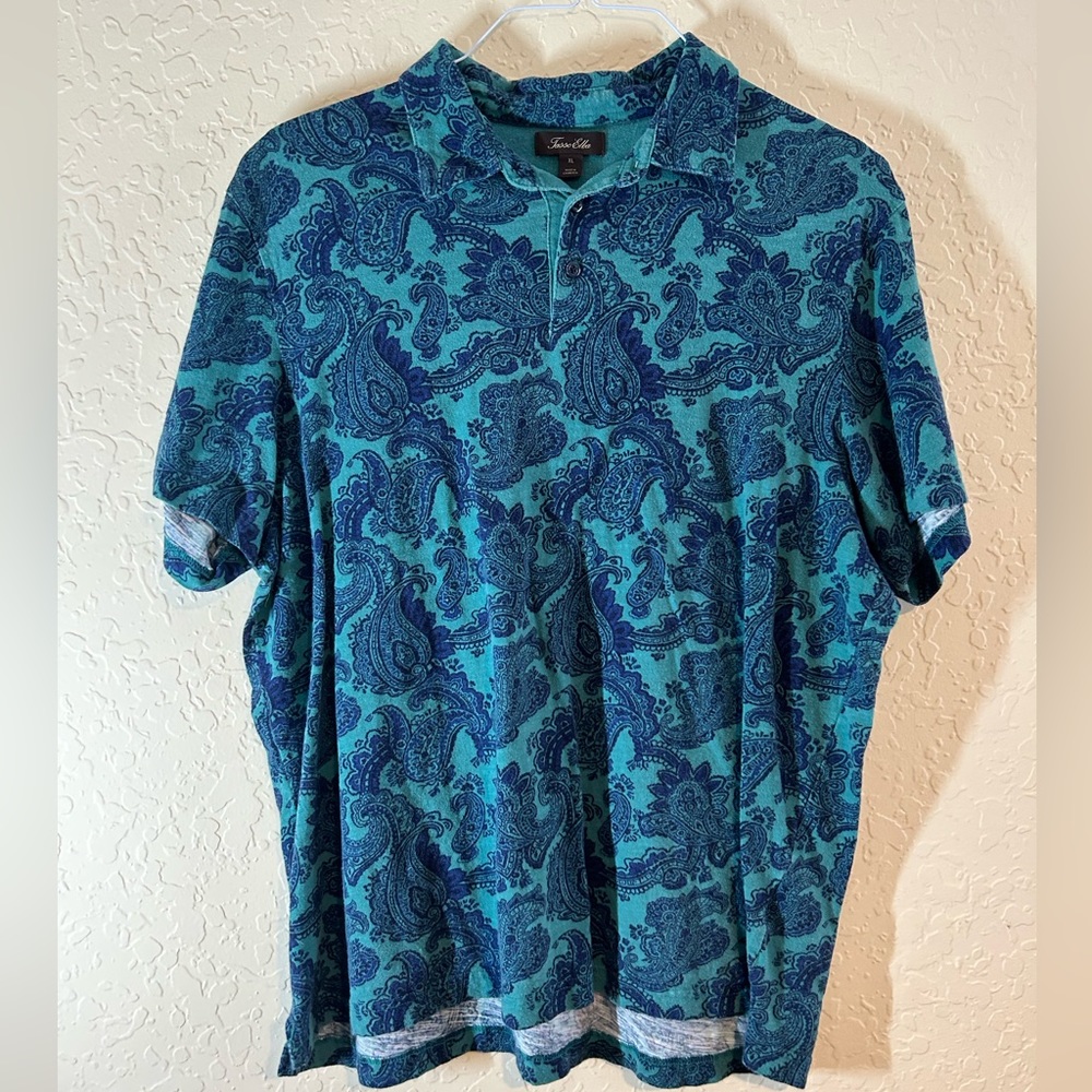 Tasso Elba Men’s Shirt Turquoise and Blue Size XL Paisley Print